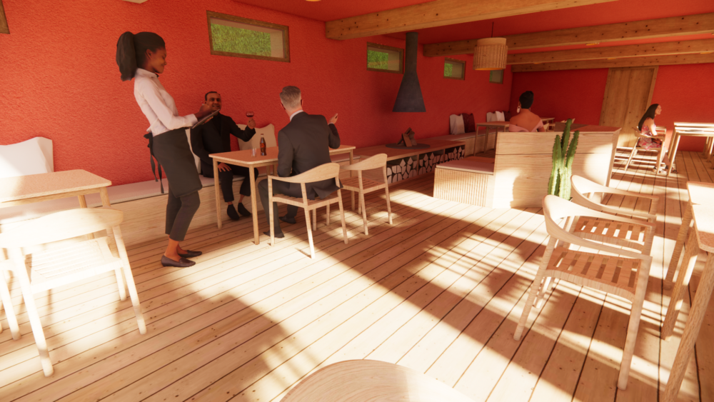 Laura Léonard Projet 04 Plage des 3 jetées Laura Léonard Restaurant intérieur title=
