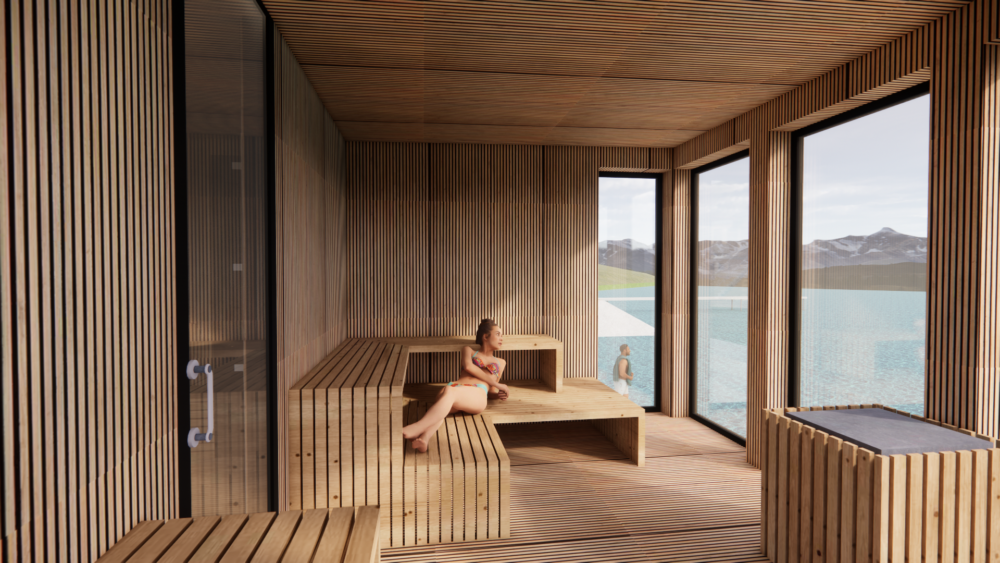 Laura Léonard Projet 04 Plage des 3 jetées Laura Léonard Vue intérieure Sauna title=